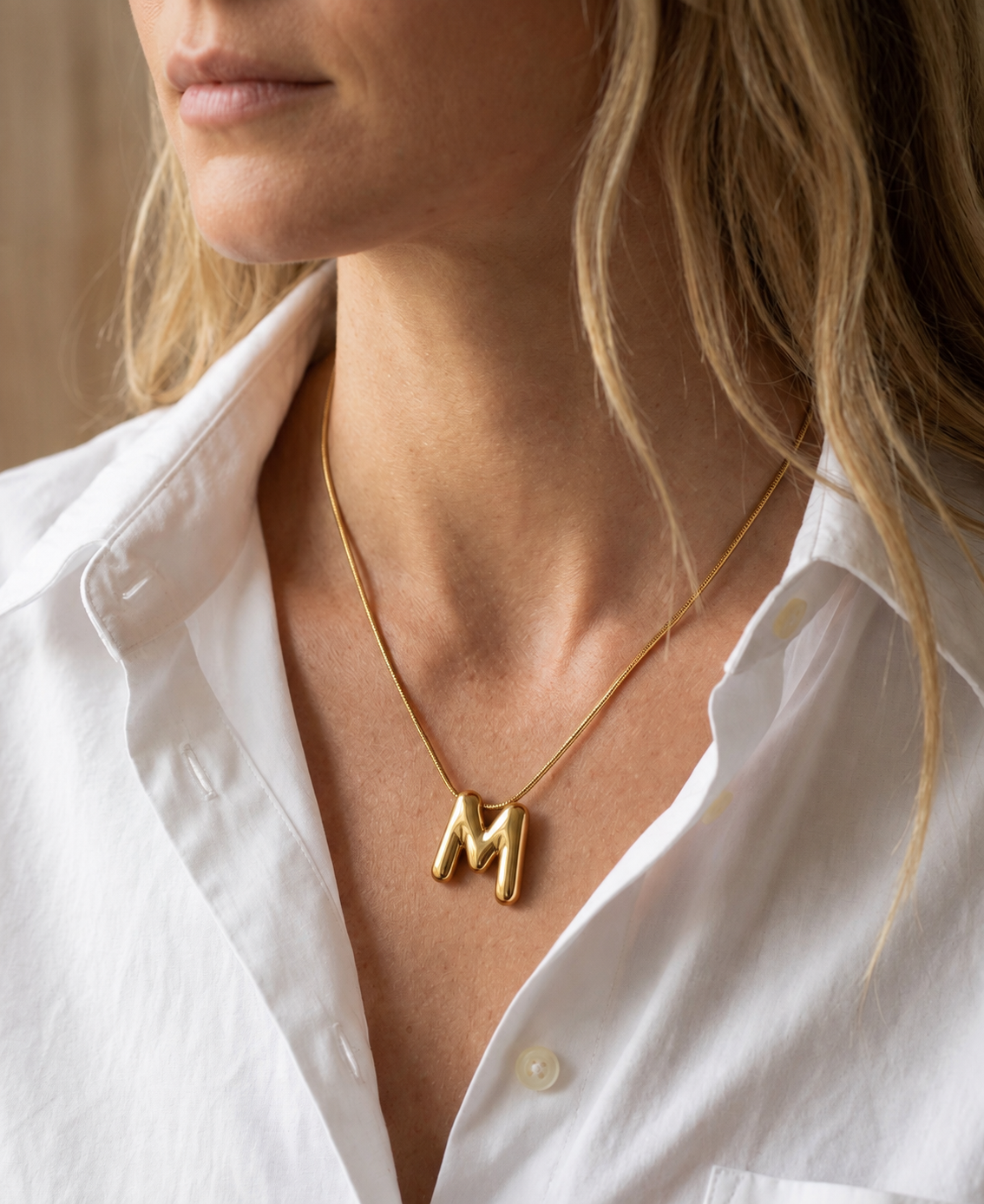 Personalised Gold-Plated Bubble Letter “M” Pendant Necklace for Women